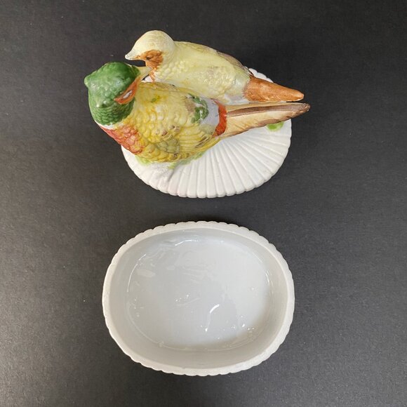 Vintage Japanese Trinket Dish with Pheasants - Porcelain - Flowers - Footed - Picture 7 of 8
